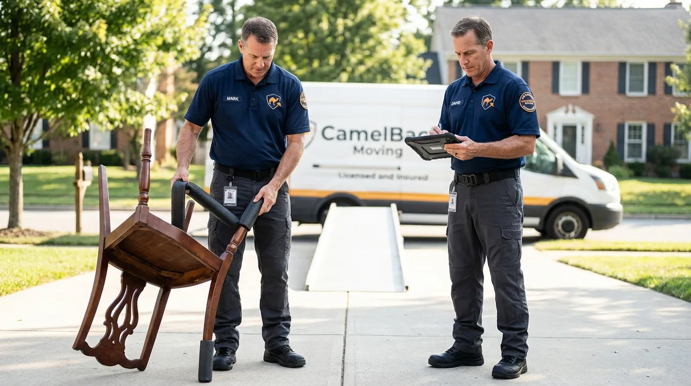 Movers inspecting furniture for damage prevention before loading in Collingswood, NJ